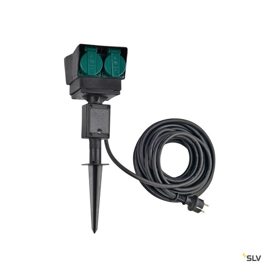 SLV 4-Fach Gartensteckdose, schwarz, Frankreich Version, 10m Anschlusskabel, IP44