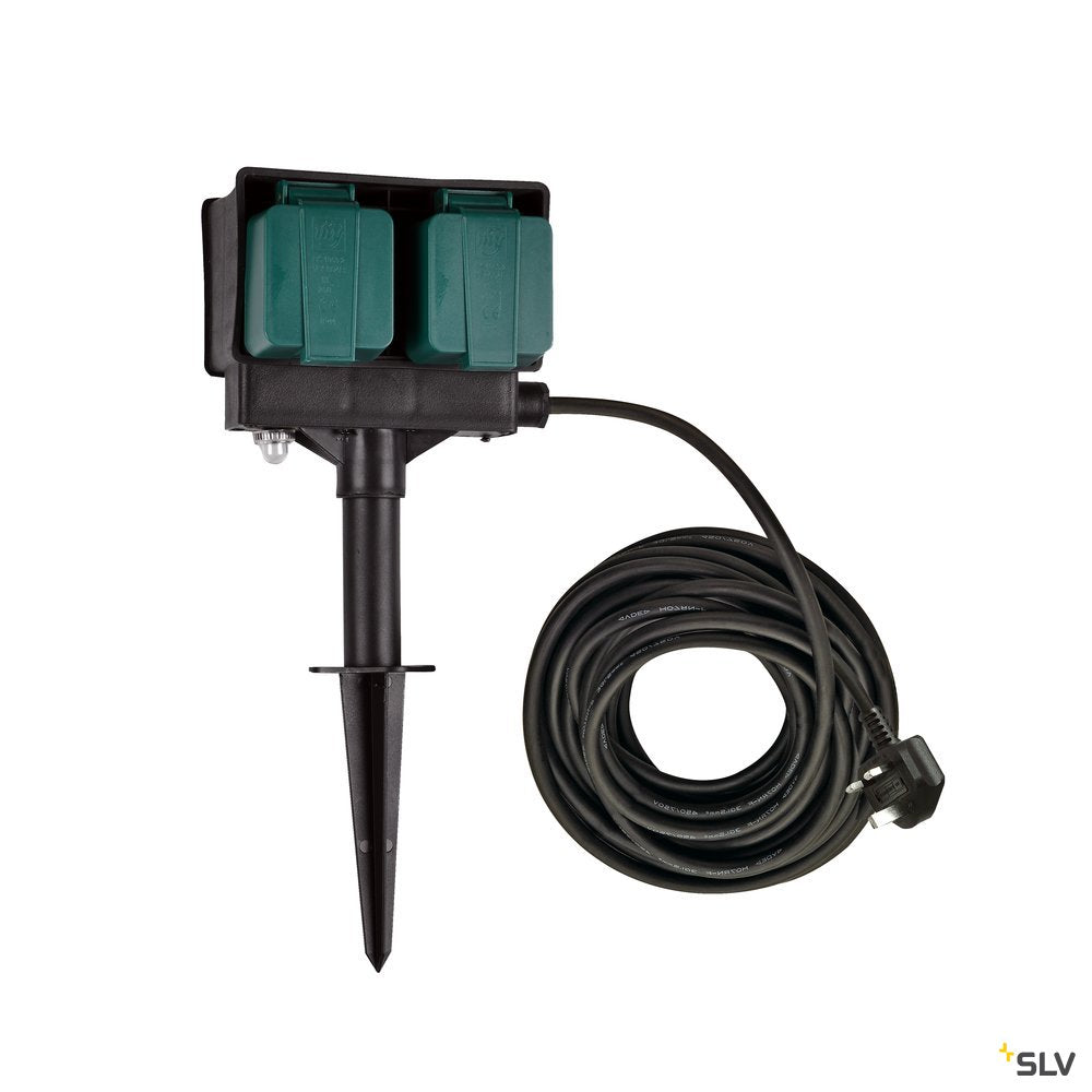 SLV 4-Fach Gartensteckdose, schwarz, UK Version, 10m Anschlusskabel, IP44