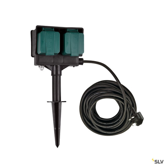 SLV 4-Fach Gartensteckdose, schwarz, UK Version, 10m Anschlusskabel, IP44
