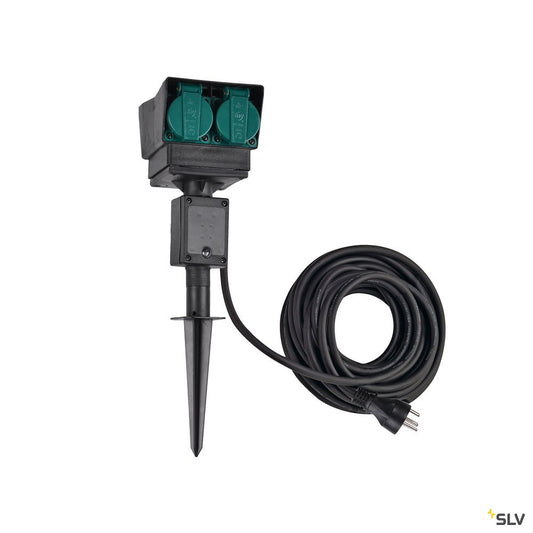SLV 4-Fach Gartensteckdose, schwarz, Dänemark Version, 10m Anschlusskabel, IP44