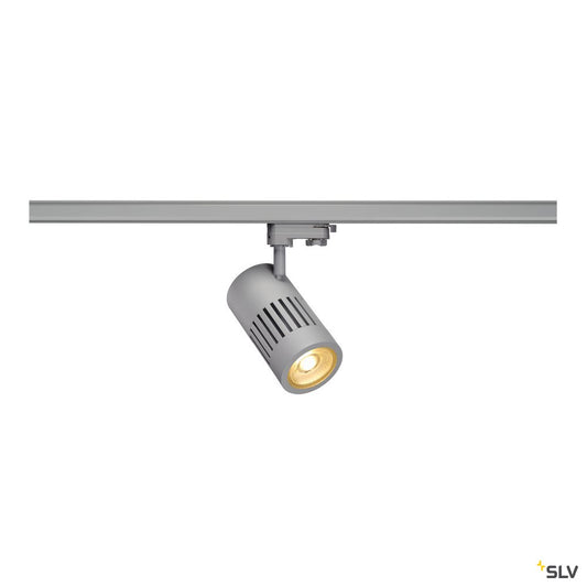 SLV STRUCTEC LED Strahler für 3Phasen Hochvolt-Stromschiene, 24W, 3000K, 36°, silbergrau, inkl. 3 Phasen Adapter