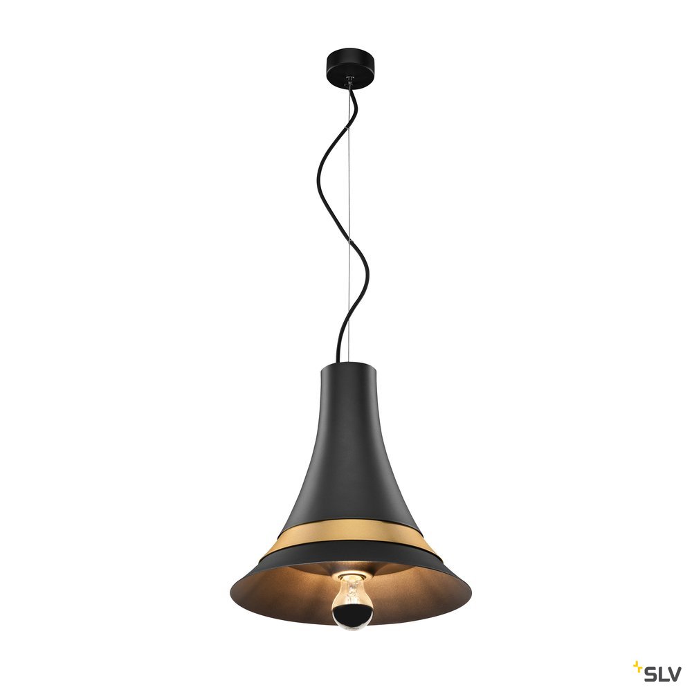 SLV BATO 35 PD, Indoor Pendelleuchte, schwarz/messing, E27, max. 60W