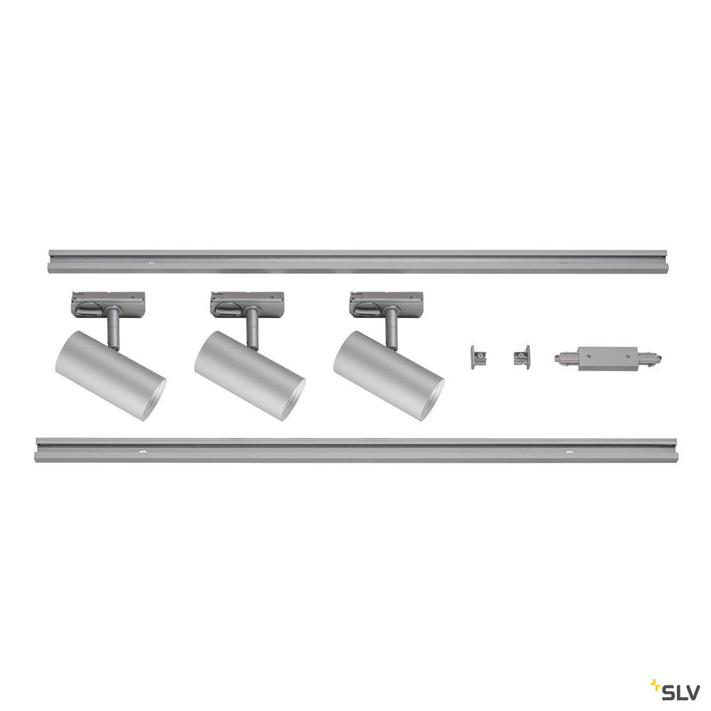 SLV 1Ph NOBLO SPOT SET 2700K grau inkl. drei Spots, zwei Schienen je 1m, einem Einspeiser sowie einem Längsverbinder