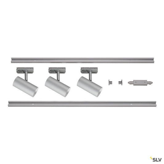 SLV 1Ph NOBLO SPOT SET 2700K grau inkl. drei Spots, zwei Schienen je 1m, einem Einspeiser sowie einem Längsverbinder