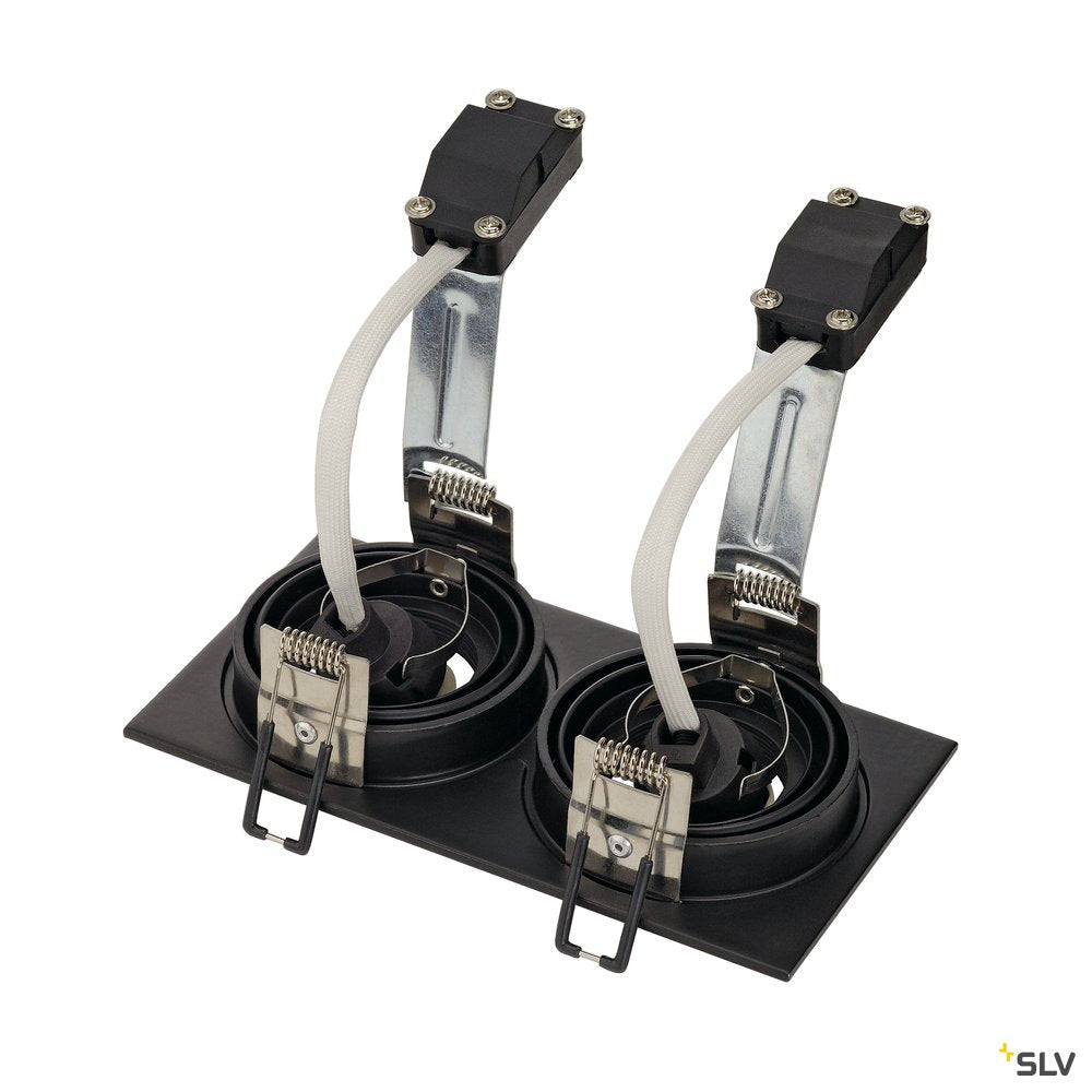 SLV NEW TRIA II GU10 Downlight, rechteckig, mattschwarz, max. 2x50W, inkl. Clipfedern