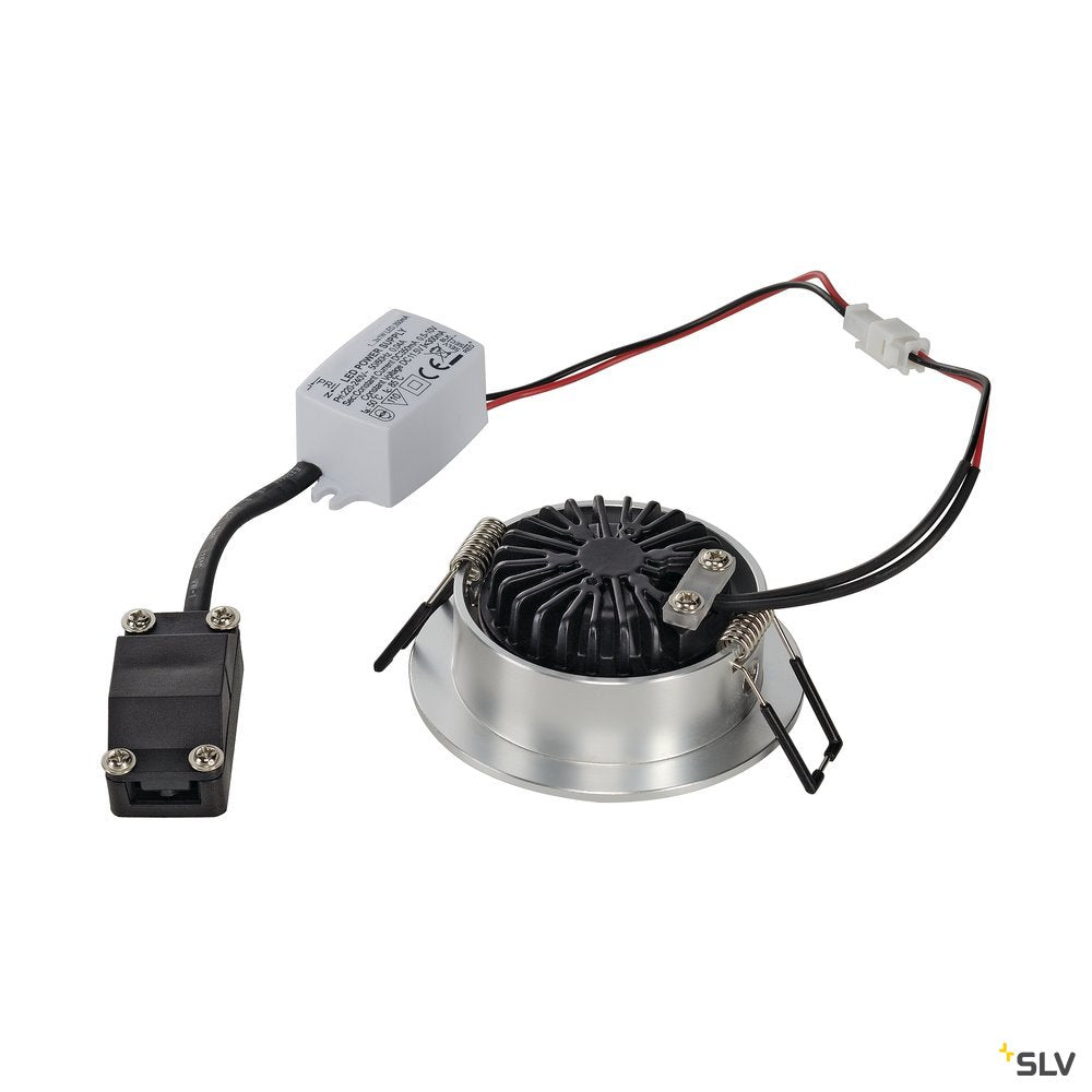SLV NEW TRIA LED 3W DL ROUND Set, Downlight, alu-brushed, 38°, 3000K, inkl. Treiber, Clipfed.