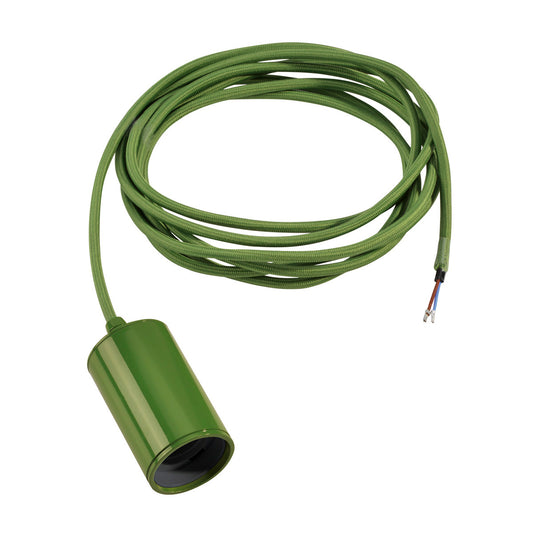 SLV FITU E27 Pendelleuchte, rund, farngrün, E27, max. 60W, 2.5m Kabel mit offenem Kabele.