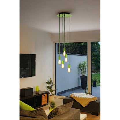 SLV FITU E27 Pendelleuchte, rund, farngrün, E27, max. 60W, 2.5m Kabel mit offenem Kabele.