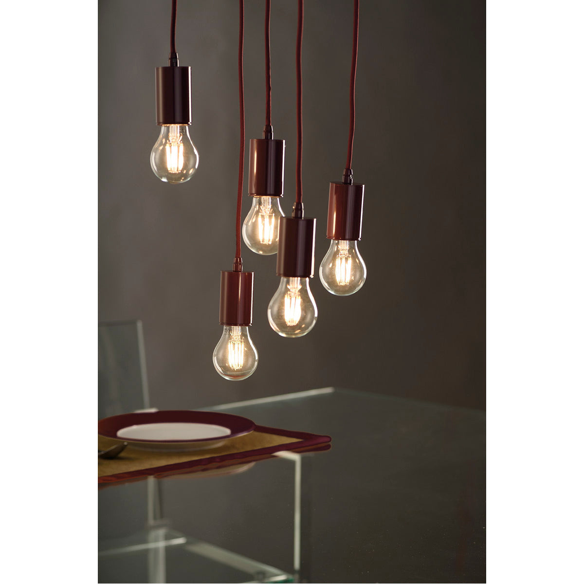 SLV FITU E27 Pendelleuchte, rund, weinrot, E27, max. 60W, 2.5m Kabel mit offenem Kabele.