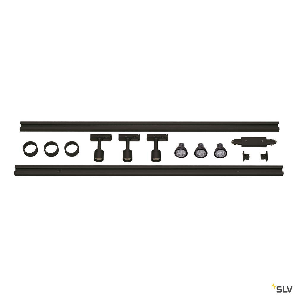 SLV 1-Phasen Hochvolt-Set 3, schwarz, 2x1m, inkl.3xPURI und LED Leuchtmittel 4,3W
