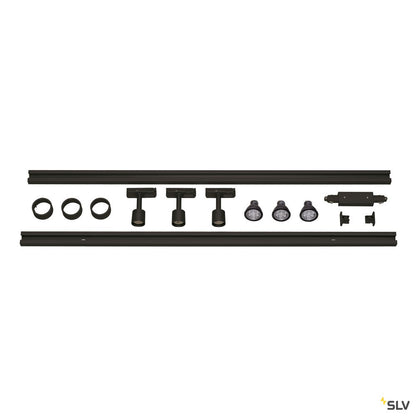 SLV 1-Phasen Hochvolt-Set 3, schwarz, 2x1m, inkl.3xPURI und LED Leuchtmittel 4,3W