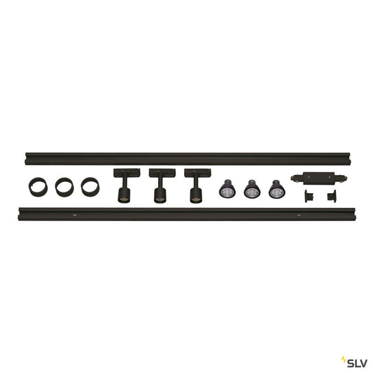 SLV 1-Phasen Hochvolt-Set 3, schwarz, 2x1m, inkl.3xPURI und LED Leuchtmittel 4,3W