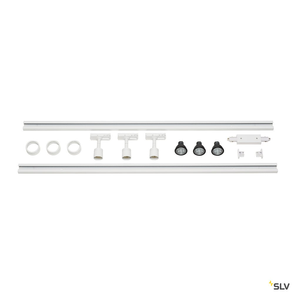 SLV 1-Phasen Hochvolt-Set 3, weiss, 2x1m, inkl. 3xPURI und LED Leuchtmittel 4,3W