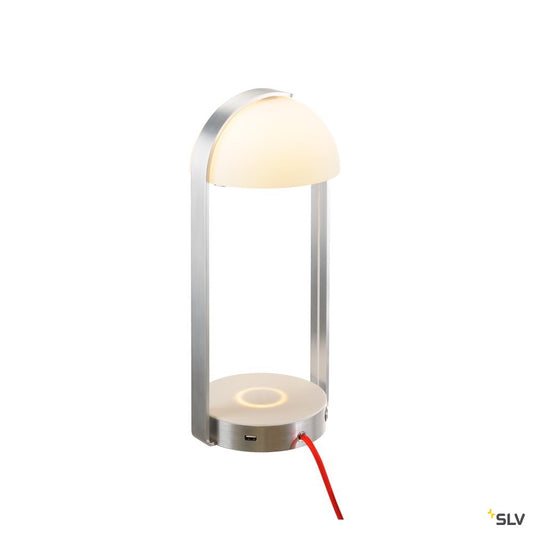 SLV Mod. 86 LED, Tischleuchte + WL USB, weiss/ silber