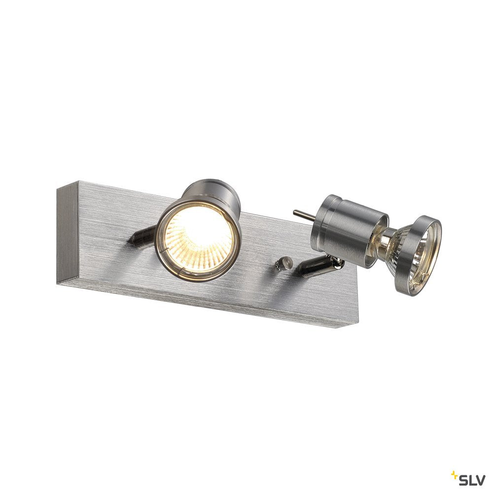 SLV ASTO II Wand- und Deckenleuchte, alu brushed, 2xGU10 Spot, max. 75W