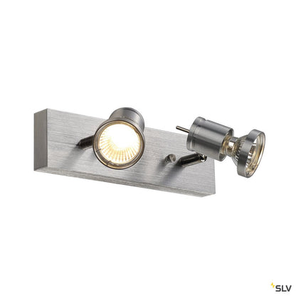 SLV ASTO II Wand- und Deckenleuchte, alu brushed, 2xGU10 Spot, max. 75W