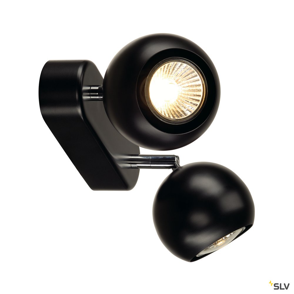 SLV LIGHT EYE 2 GU10 Wand- und Deckenleuchte, schwarz/ chrom, GU10, max. 2x50W