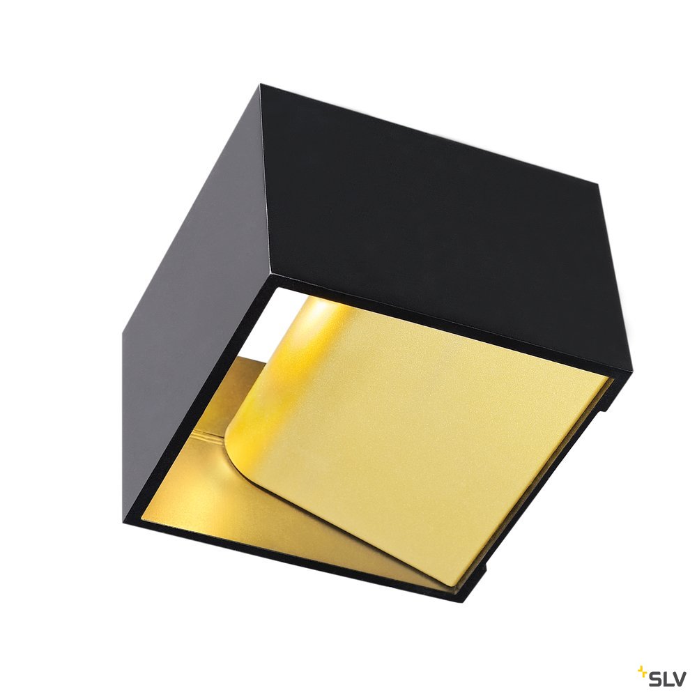 SLV LOGS IN Wandleuchte, eckig, schwarz/messing, 5W LED, 3000K
