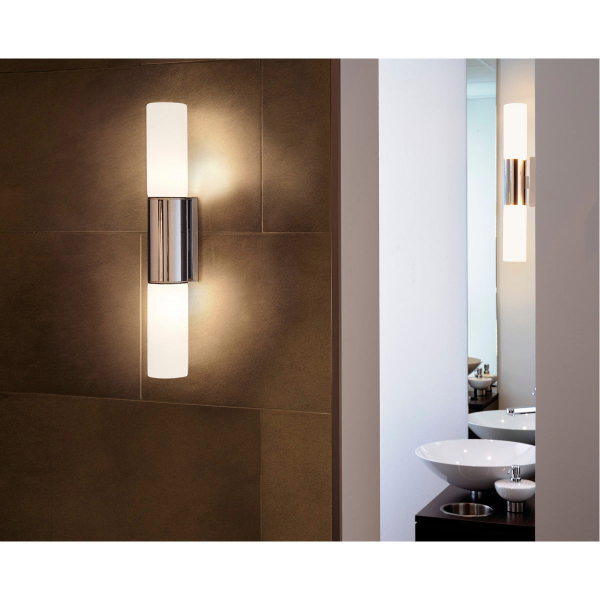 SLV DEVIN DOUBLE Wandleuchte, rund, chrom, satiniertes Glas, 2x E14 max. 2x11W, IP44