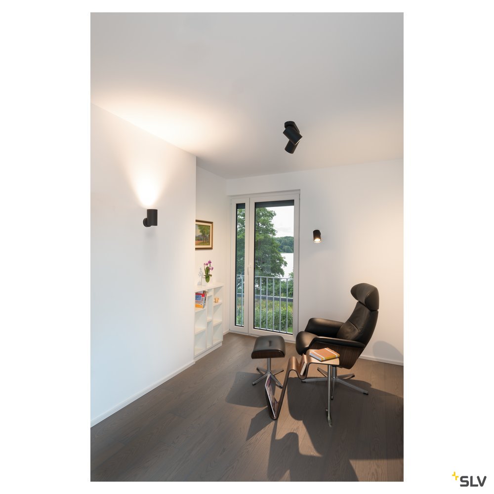 SLV BILAS SPOT, single LED, rund, mattschwarz, 15W, 25°, 2700K, mit Rosette