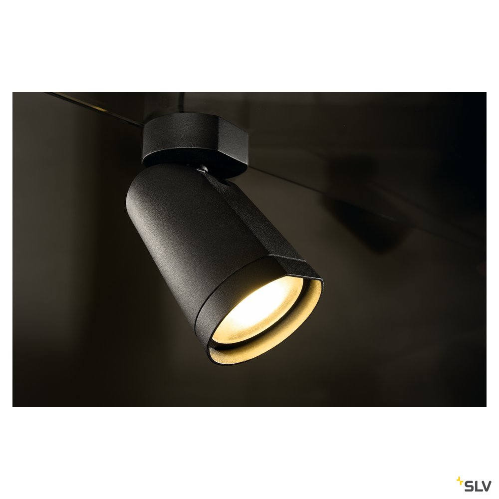 SLV BILAS SPOT, single LED, rund, mattschwarz, 15W, 25°, 2700K, mit Rosette