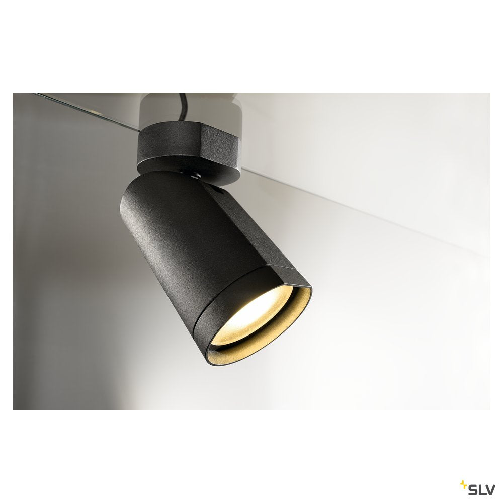 SLV BILAS SPOT, single LED, rund, mattschwarz, 15W, 25°, 2700K, mit Rosette