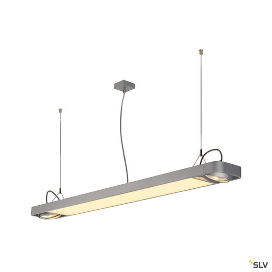 SLV AIXLIGHT R2 OFFICE LED LONG, Pendelleuchte, silbergrau, LED + 2xES111, max. 75W, 153cm