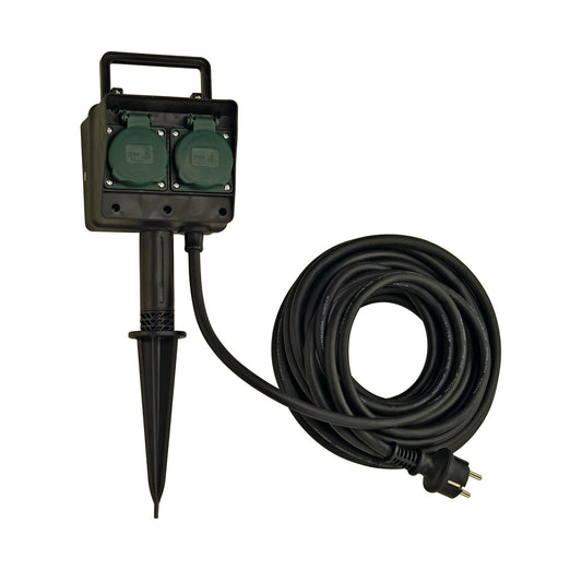 SLV 4-Fach Gartensteckdose, IP44, mit 10m Anschlussleitung und Schutzkontaktstecker