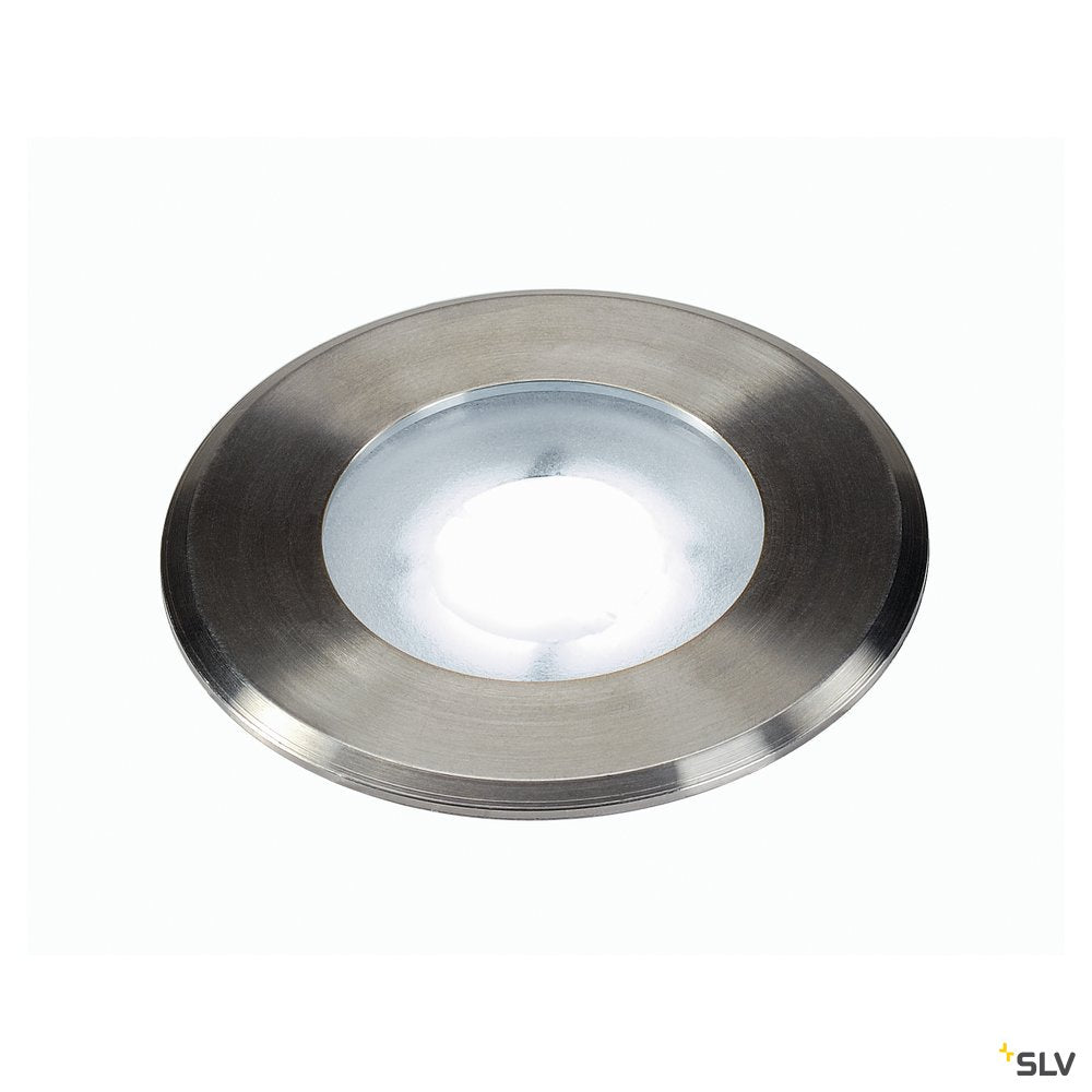 SLV DASAR FLAT LED 230V Bodenein- baustrahler, rund, 4,3W LED, weiss, Edelstahlblende