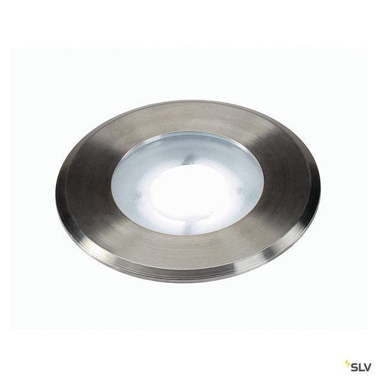 SLV DASAR FLAT LED 230V Bodenein- baustrahler, rund, 4,3W LED, weiss, Edelstahlblende