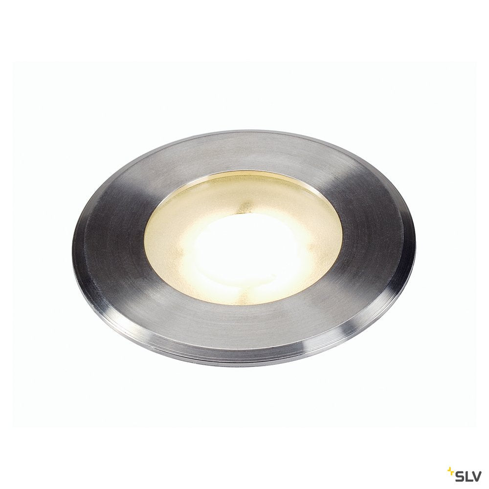 SLV DASAR FLAT LED 230V Bodenein- baustrahler, rund, 4,3W LED, warmweiss, Edelstahlblende