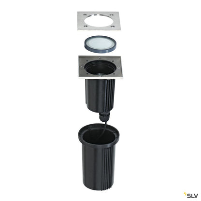 SLV DASAR EXACT GU10 Bodeneinbau- leuchte, eckig, Edelstahl 316, max. 35W, IP67