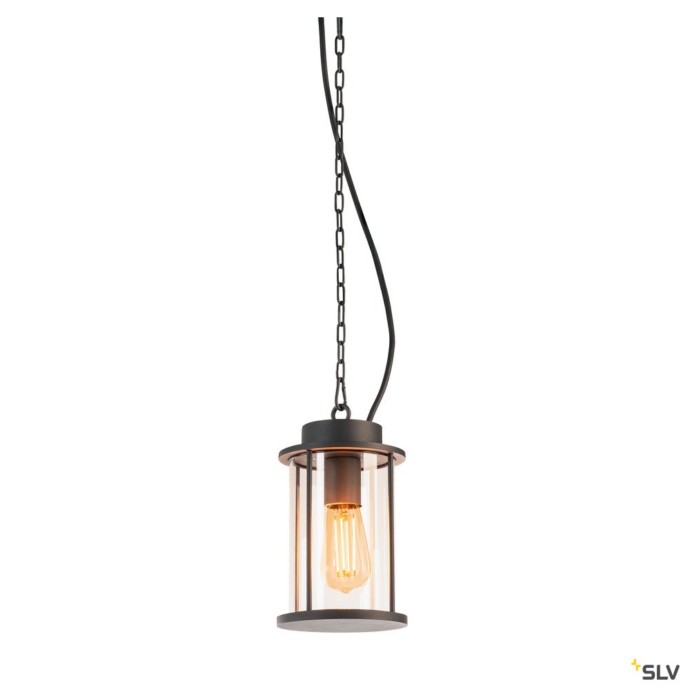 SLV PHOTONIA E27, Outdoor Pendelleuchte, anthrazit, inkl. 5m Kette und Anschlussleitung mit offenem Kabelende, max.60W, IP44