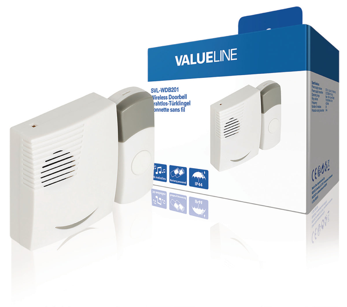 Valueline Funktürklingel mit Batterie 70 dB Weiss/Grau