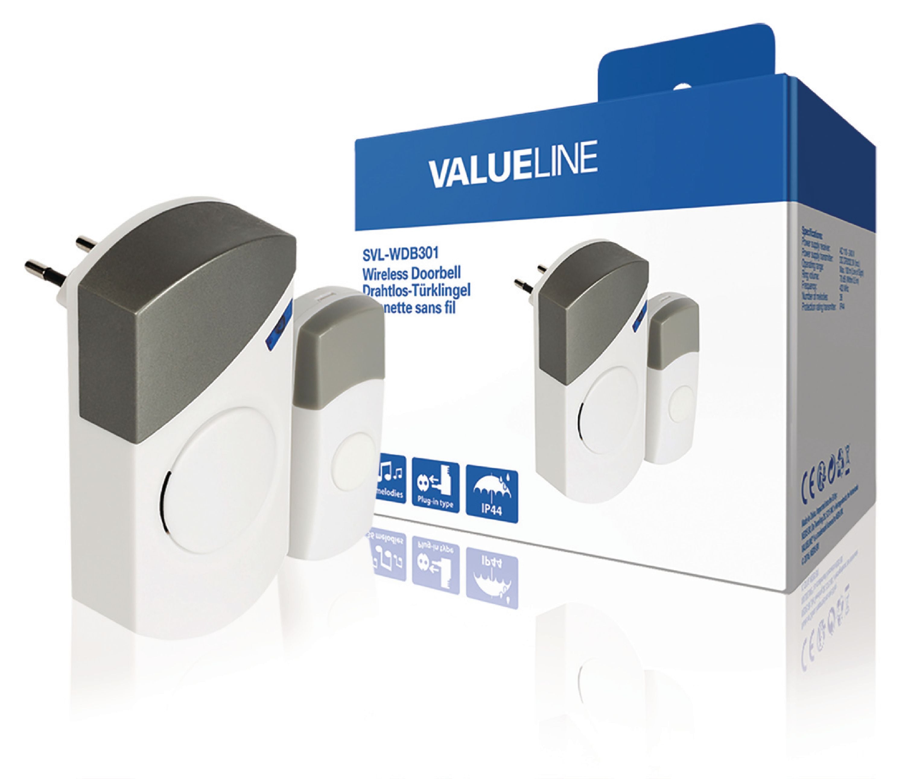 Valueline Funktürklingel-Set mit Netzteil 70 dB Weiss/Grau