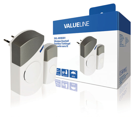 Valueline Funktürklingel-Set mit Netzteil 70 dB Weiss/Grau