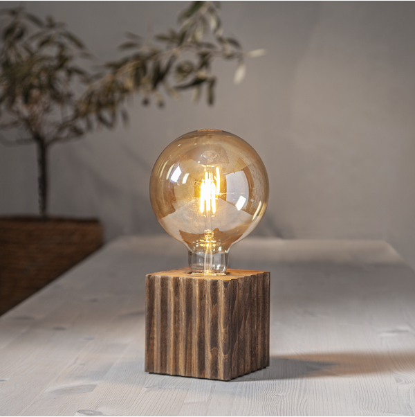 Tischleuchtenfassung ''Box'', E27, Holz, walnuss, geriffelt, mit Schalter, 10x10cm