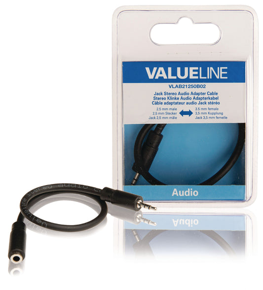 Valueline Stereo-Audiokabel 2.5 mm male - 3.5 mm female 0.20 m Schwarz