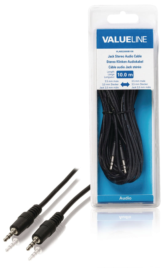 Valueline Stereo-Audiokabel 3.5 mm male - 3.5 mm male 10.0 m Schwarz