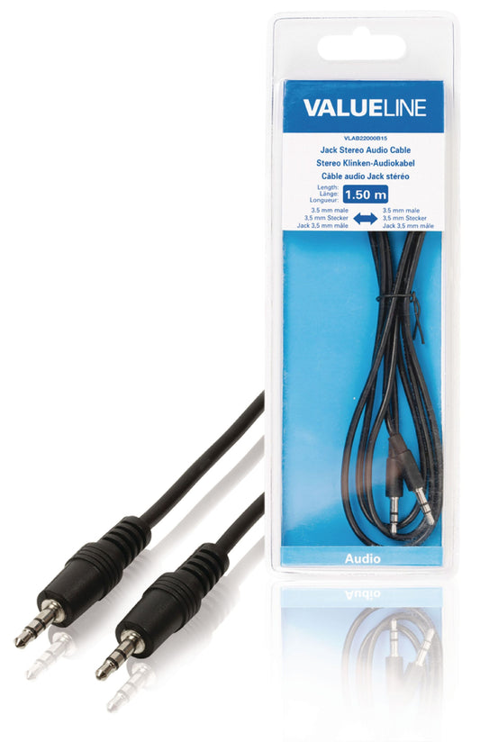Valueline Stereo-Audiokabel 3.5 mm male - 3.5 mm male 1.50 m Schwarz