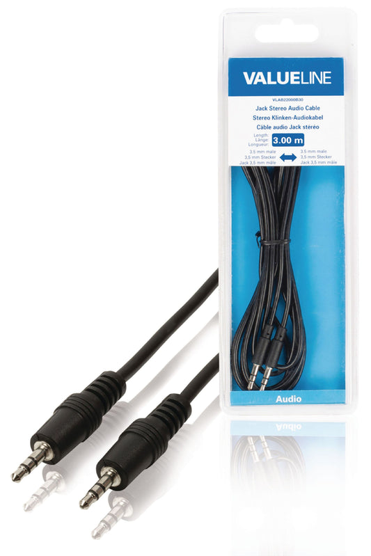 Valueline Stereo-Audiokabel 3.5 mm male - 3.5 mm male 3.00 m Schwarz