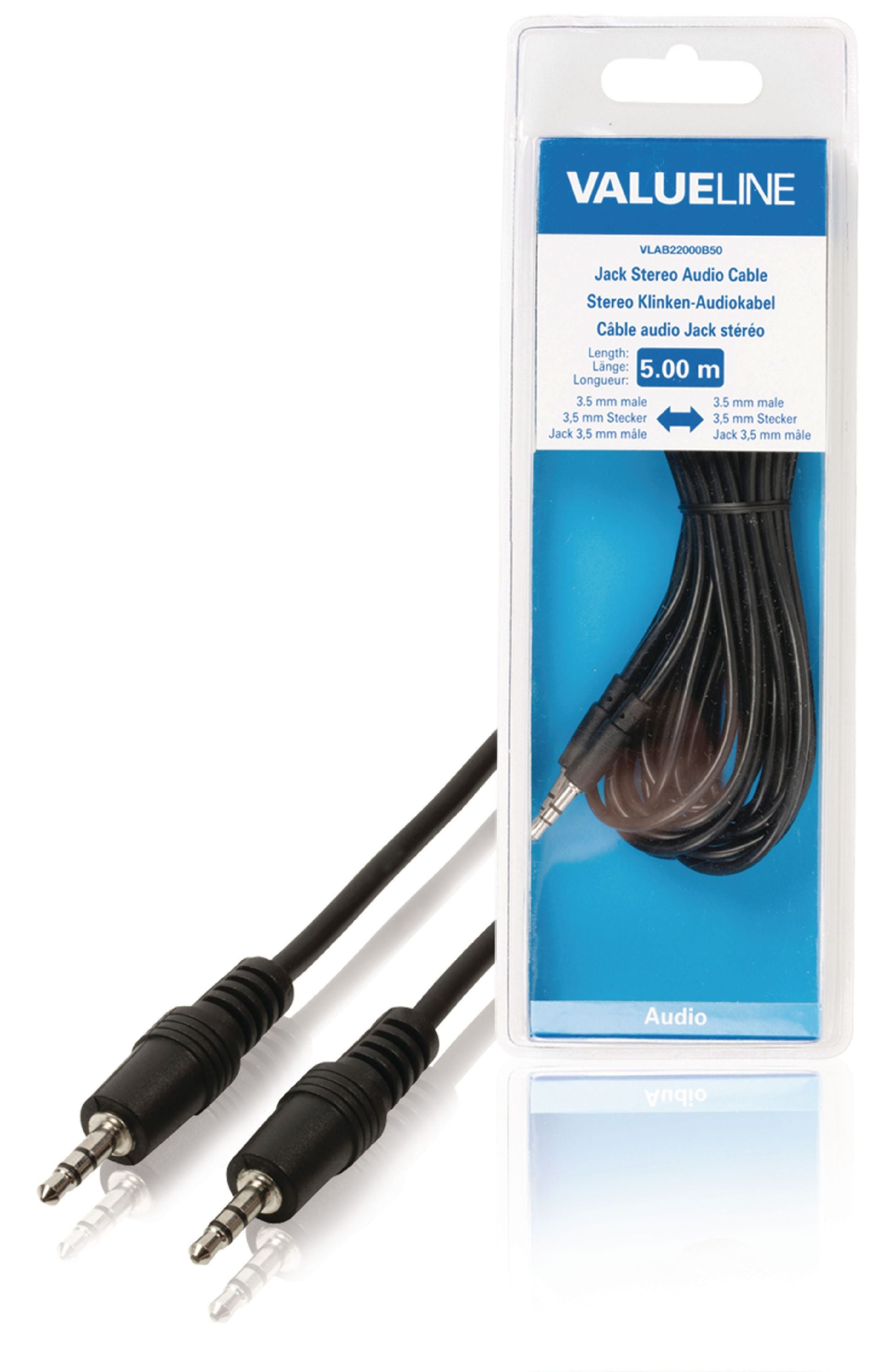 Valueline Stereo-Audiokabel 3.5 mm male - 3.5 mm male 5.00 m Schwarz