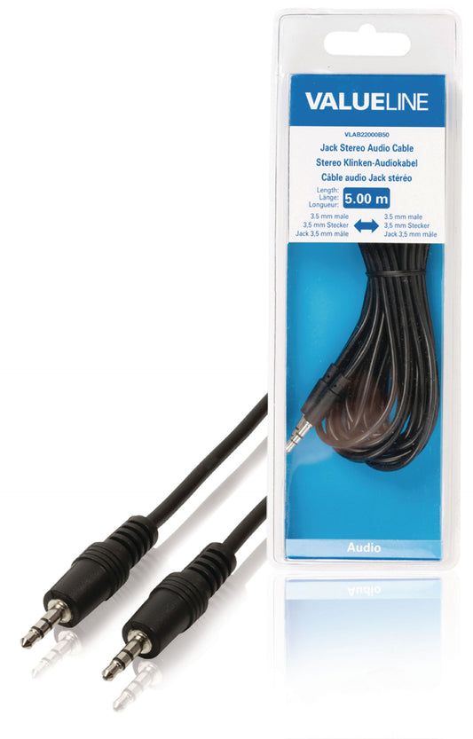 Valueline Stereo-Audiokabel 3.5 mm male - 3.5 mm male 5.00 m Schwarz