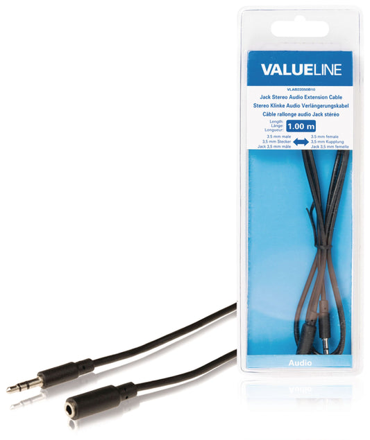 Valueline Stereo-Audio-Verlängerungskabel 3.5 mm male - 3.5 mm female 1.00 m Schwarz