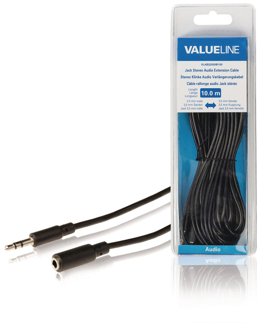 Valueline Stereo-Audio-Verlängerungskabel 3.5 mm male - 3.5 mm female 10.0 m Schwarz