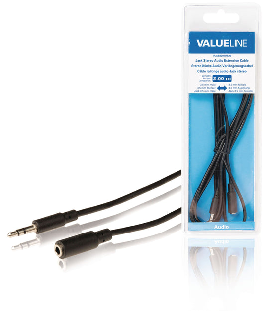Valueline Stereo-Audio-Verlängerungskabel 3.5 mm male - 3.5 mm female 2.00 m Schwarz