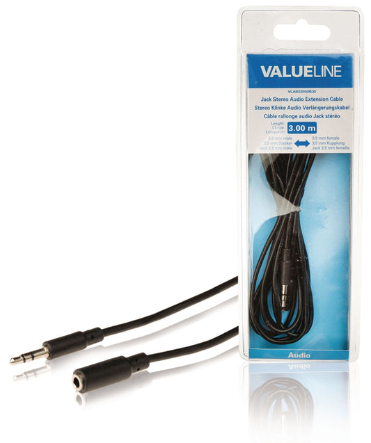 Valueline Stereo-Audio-Verlängerungskabel 3.5 mm male - 3.5 mm female 3.00 m Schwarz