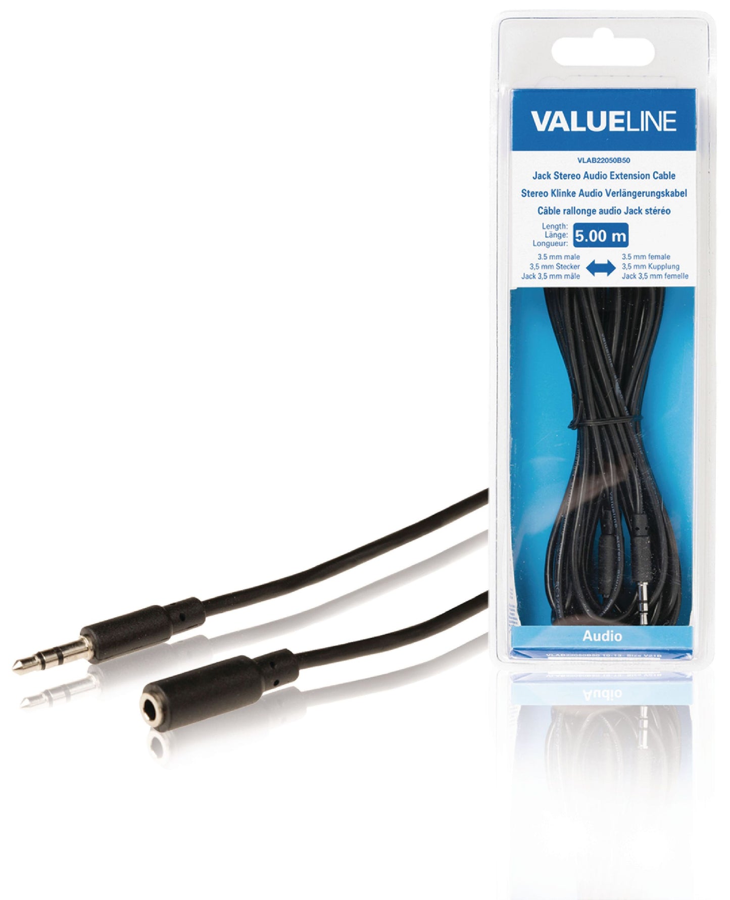 Valueline Stereo-Audio-Verlängerungskabel 3.5 mm male - 3.5 mm female 5.00 m Schwarz
