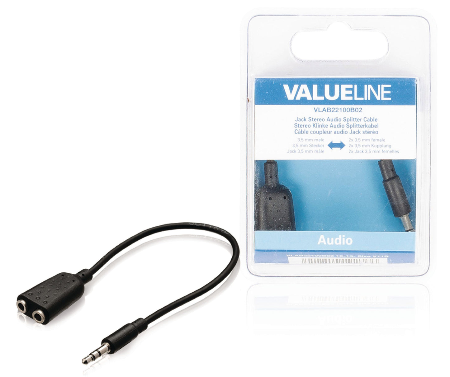 Valueline Stereo-Audiokabel 3.5 mm male - 2x 3.5 mm female 0.20 m Schwarz
