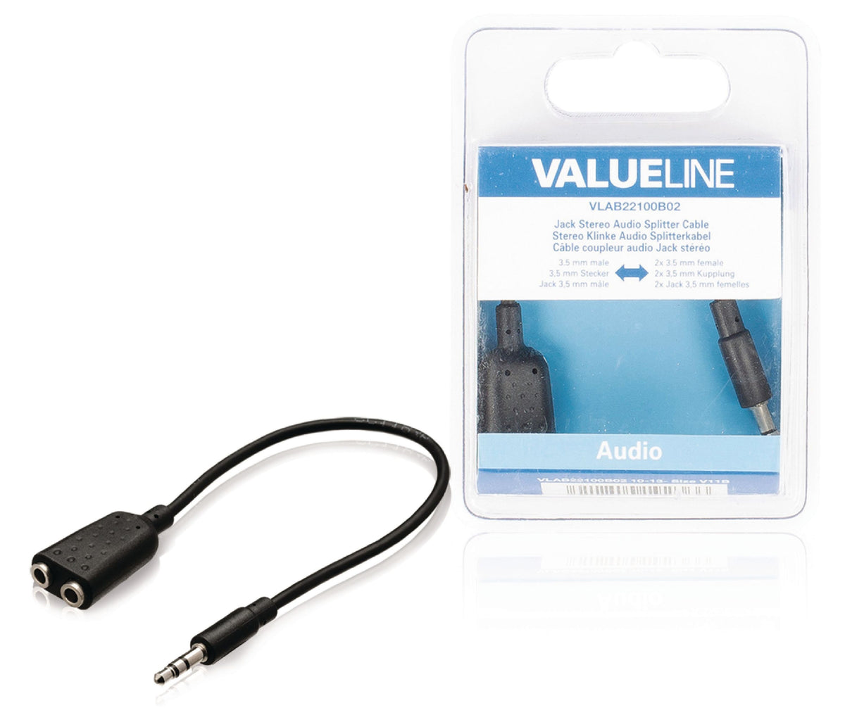 Valueline Stereo-Audiokabel 3.5 mm male - 2x 3.5 mm female 0.20 m Schwarz